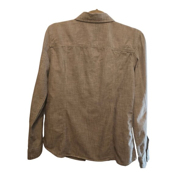 GAP 1969 DISTRESSED GREY WOMENS DENIM BUTTON UP SHIRT LONG SLEEVE SIZE MEDIUM - Picture 4 of 7